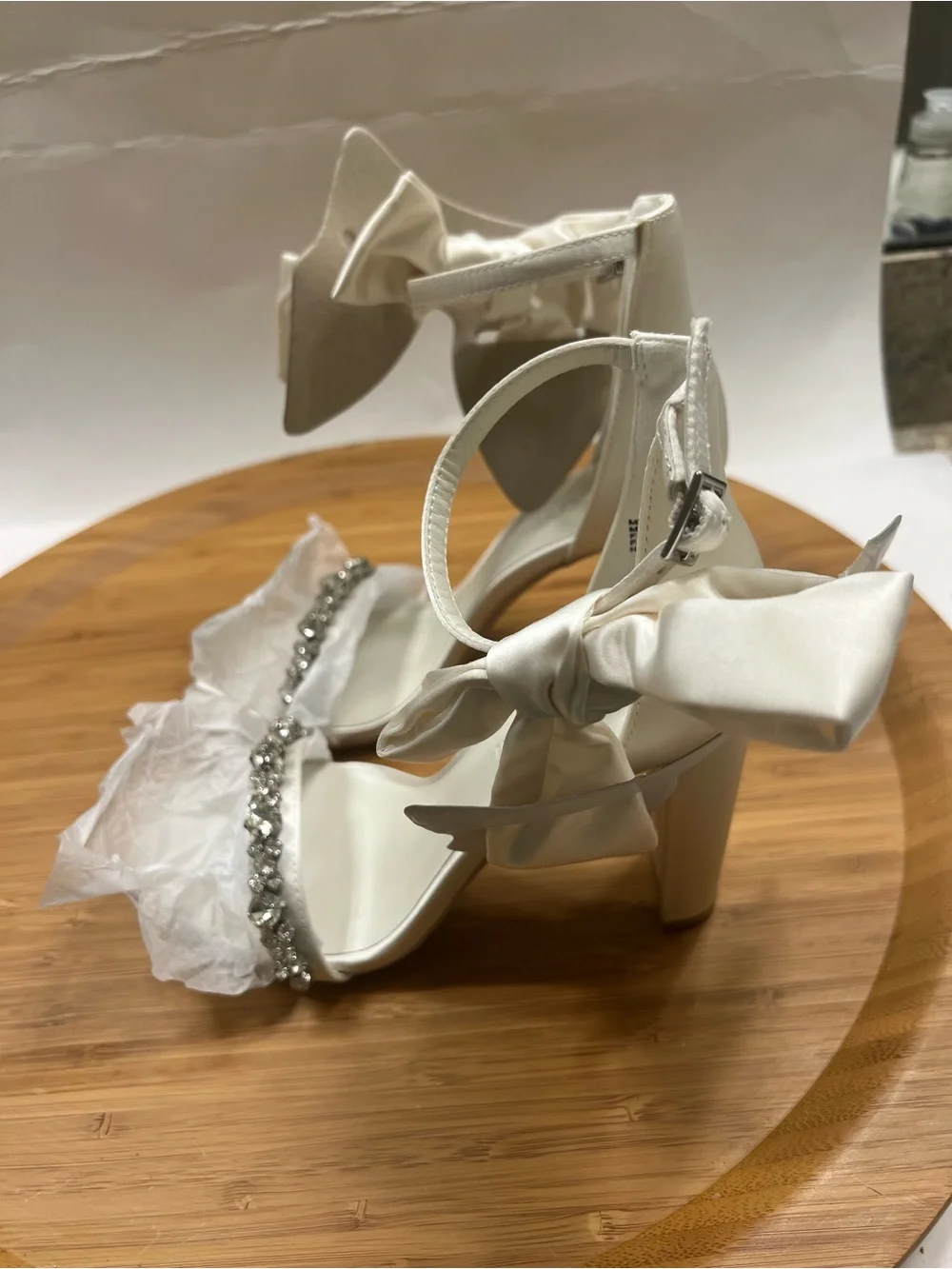 Oleg Cassini Melania Silk Embellished Ankle-Strap Heels with Bow Size 6